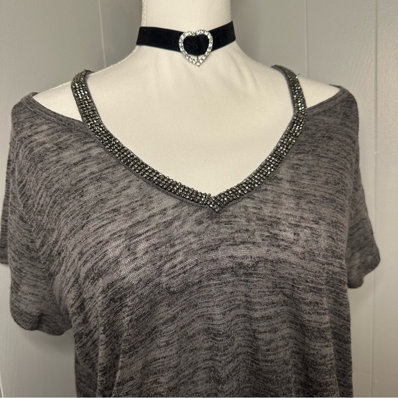 Juicy Couture Rhinestone Trim Burnout Tee – Off Shoulder Glam Top - Picture 3 of 7